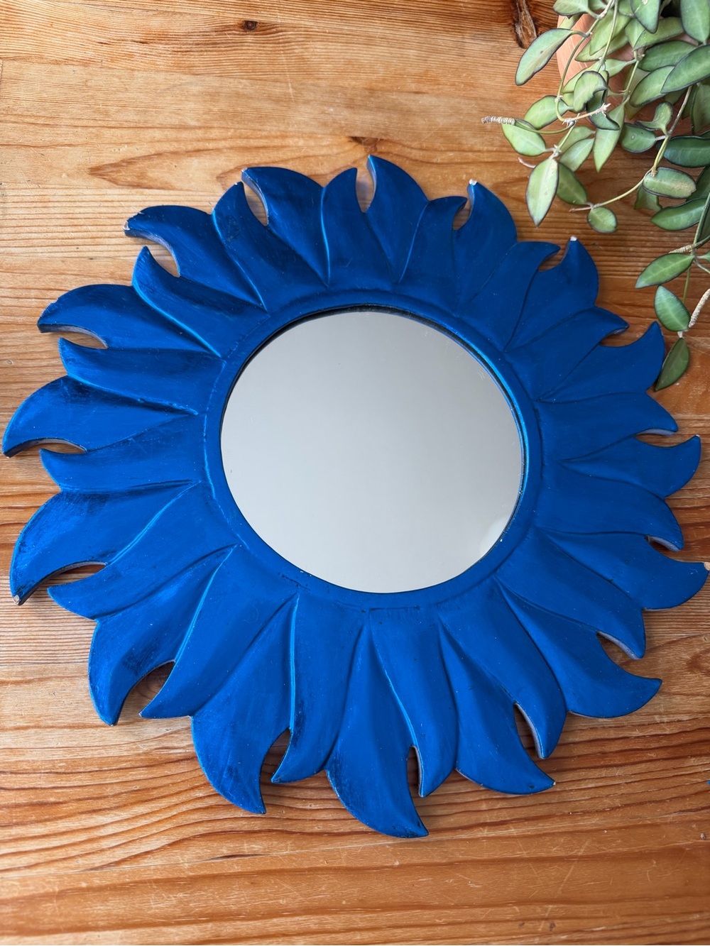 Vintage Blue Sunburst Wall Mirror